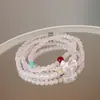 Pulsera de Cristal Rosa Natural para Mujer, Pulsera de Perlas de Cristal Blanco Luna Cristal Rosa para Niñas, Pulsera Pequeña Fresca y de Alta Gama