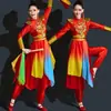 Figurinos de Performance de Dança Yangko para Mulheres de Meia-Idade e Idosas, Figurinos Festivos de Bateria, Figurinos de Performance com Tambor de Cintura e Gongo, Figurinos de Dança com Leque