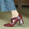 Zapatos Mary Janes Retro Franceses de Tacón Grueso y Punta Cuadrada, Correa Cruzada, Tacón Alto, Zapatos Pequeños de Cuero, Zapatos Individuales para Mujer, Zapatos de Nariz de Cerdo