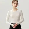 Camiseta base de una pieza sin costuras de lana fina para mujer, cuello redondo, nuevo top interior liso ajustado para principios de primavera