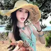 Chapéu de Palha Estilo Francês com Letras para Mulheres 2026, Estilo Resort de Praia Primavera e Verão Chapéu de Sol de Aba Larga para Praia