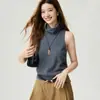 Chaleco de punto sin mangas 100% cachemira, jersey de cuello alto, prenda exterior de punto para capas de mujer para primavera y otoño