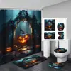 Cortina de ducha de fantasma de Halloween Felpudo Juego de cuatro piezas Serie 4 Separación de zona seca y húmeda del baño Cortina de ducha Cortina de ducha impermeable