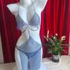 Lencería sexy de talla grande con perspectiva de perforación caliente, cadena de red de pesca, correa hueca, cuello colgante, traje de tres puntos