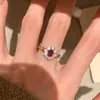 Set de Pendientes y Anillo de Girasol y Rubí de Plata de Ley S925 para Mujer, Estilo Vintage de Lujo Ligero con un Toque de Alta Gama, Popular en Xiaohongshu