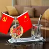 Decoraciones de oficina: bandera nacional, bandera de partido, portalápices, bandera roja de cinco estrellas, banderín de escritorio, adornos personalizados y creativos, artículos de regalo de cristal