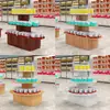 Prateleiras de supermercado prateleiras de ilha vitrines prateleiras para mãe e bebê expositores de madeira tampas finais produto prateleira redonda para armazenamento de lanches