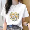 Camiseta Casual Feminina Moda Coreana Gola Redonda Estampa Floral Tendência Ins Manga Curta