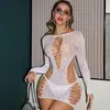 Vestido ajustado de exportación europea y americana con adornos de pedrería roja brillante, lencería sexy con pedrería, conjunto de malla ajustado de una pieza con manga larga tz867