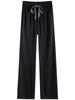 Pantalones de pierna ancha a cuadros de seda de hielo para mujer, verano, finos, de cintura alta, ajustados, pequeños, casuales, con caída, holgados, de pierna recta