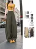 Calça Feminina Verde Militar de Corte Reto, Outono Engrossada 2026 Novo Estilo, Petite Modelagem Solta Esportiva Casual Roupa de Trabalho Calça de Pernas Largas