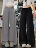 Pantalones de lunares, pantalones negros estilo Yamamoto para mujer, colección de otoño, fluidos y elegantes, de cintura alta, adecuados para figuras petite, blancos, de longitud extendida, pantalones casuales de pierna ancha