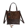 2025 Nuevo Bolso Cubo de Moda Portátil de Color Contrastante Mate Estilo Retro de Hombro Cruzado Tendencia Estampado de Leopardo Elegante Bolso para Mujer