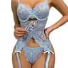 Fan Lei Ropa de Dormir Sexy Negra Europea y Americana con Encaje Hueco Transparente Body Ajustado Set de Lencería para Mujer 6017