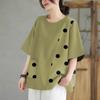Camiseta de Verano 2025 de Cuello Redondo y Manga Corta con Bolsillo Estampada Estilo Coreano Moderna Versátil Holgada Efecto Adelgazante Top Talla Grande para Mujer