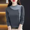 Camiseta elegante DeRong para primavera y otoño, top elástico de moda, casual y versátil, camiseta básica rejuvenecedora para madres