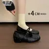 Zapatos Mary Jane de piel auténtica para mujer que aumentan la altura, nuevo modelo otoño 2026, zapatos de tacón bajo negros con remaches y lazo de camelia