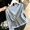 Comercio Exterior 2026 Otoño/Invierno Nuevo Estilo Suéter de Punto Falso de Dos Piezas para Mujer con Cuello Redondo, Empalme de Chaleco y Camisola