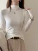 Blusa Base Feminina Fina de Gola Alta para Outono/Inverno, Tencel Lyocell, Toque de Luxo, Cor Sólida, Versátil, Blusa Estilo Coreano