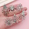 Paquete de Materiales para Colgantes de Joyería DIY de Aleación de Plata Antigua de Halloween, 100 Piezas de Telaraña, Calabaza, Calavera