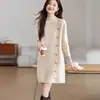 Elegante Falda de Lana Tejida de Cuello Semi Alto para Mujer Otoño/Invierno Nuevo Elegante Reduce la Edad de Longitud Media Cubre Glúteos Vestido de Lana