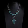 Collar Turquesa Estilo Étnico Retro Bohemio Collar Apilado Estilo Vaquero Occidental Cadena de Suéter de Alta Gama