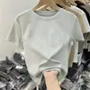 Camiseta de Manga Curta Cinza de Algodão Puro de Alta Qualidade para Mulheres, Gola Redonda Slim Fit, Novo Estilo Verão 2026, Top Base Emagrecedor