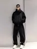 Cardigã MRNEARLY estilo americano com retalhos, corte justo, uma sweatshirt com capuz da moda para homens na primavera/outono