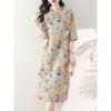 Primavera/Verão 2026 Novo Estilo Estampa Retro Estilo Nacional Gola Diagonal Vestido de Algodão Cheongsam Aprimorado Vestido Longo para Mulheres