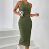 Colete Feminino Transfronteiriço de Gola Redonda Cor Sólida Sem Mangas Halterneck Vestido Tricotado Listrado Pit Cor Macaron Europeu e Americano Amazon