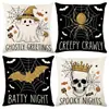 Conjunto de Capas de Almofada Decorativas de Linho para Casa de Halloween com Combo de Capa de Almofada de Sofá de Cabeça de Abóbora Engraçada