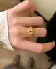 Anillo de hebilla de lingote de oro cepillado estilo vintage versátil para mujer, diseño de nicho, anillo abierto ajustable retro de lujo ligero
