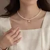 Collar de Perlas de Agua Dulce con Perlas Pequeñas en Forma de Arroz, Colgante de Nácar, Cadena Clavicular de Moda con Perlas Swarovski Pequeñas tipo Bombilla