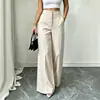 Calça reta de perna larga versátil para o dia a dia, com bolsos de botão, de cintura alta, modeladora, para mulheres, para o mercado transfronteiriço europeu e americano da Amazon, calça casual