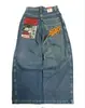 Jeans Rectos Bordados con Letras Hip-hop Estilo Americano Y2K Moda Masculina Casual Versátil Jeans Lavados