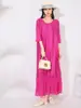 Vestido Plissado Elegante e Sofisticado com Relevo Intricado, Caimento Solto, Efeito Emagrecedor, Gola Redonda, Estilo Pulôver, Cor Sólida, Leve, Adequado para Usar com Peças por Cima