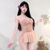 Lingerie Sexy Tamanho Grande Rosa Vazada Cadarço Bordado Sexy Puro Desejo Alça de Renda Saia Curta de Tela Qqny