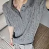 Estilo Old Money Retro Cuello Solapa Manga Corta Tejido POLO Camiseta Hombre Estilo Ligeramente Maduro Punto Trenzado Hombro Normal Manga Corta Top