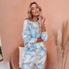 Desejo Transfronteiriço Amazon Mais Vendido Europeu e Americano Feminino Estampado Tie-Dye Calça Casual Conjunto de Pijama de Manga Longa