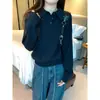 Suéter de punto relajado estilo coreano con cuello polo para mujer, camisa base casual simple para primavera 2025, top interior de corte holgado