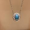 Plata de Ley S925 Lujo Ligero Sentido de Alta Gama Oval Turquesa Azul Cepillado Collar Pendientes Caros Retro para Mujer Traje de Joyería