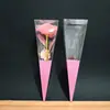 Caixa Plástica Transparente de PVC com Rosa em Folha de Ouro Caixa Triangular para Tocha Caixa para Buquê Caixa de Presente Fabricante de Presente para o Dia dos Namorados