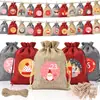 Calendário de Advento de Natal com Números de 1 a 24 Conjunto de Bolsas de Tecido com Cordão Adesivos do Papai Noel Sacolas de Presente de Tecido com Cordão
