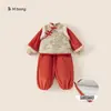Ropa Infantil Bangxuan Invierno Nuevo Conjunto de Tres Piezas Estilo Chino Traje de Año Nuevo para Niños Ropa Tradicional Conjunto para Niñas Conjunto de Dos Piezas para Niños