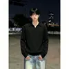 Tricô Masculino Solto Retrô Outono Inverno Gola Henly Quente Estilo Old Money Versão Coreana Lapela Top Pulôver Masculino