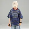 Camiseta de Verano a Rayas de Manga Corta para Niños Suelta Versátil Elegante Transpirable Estilo Moderno Niños Medianos y Grandes Top Casual Ropa de Verano Camiseta de Moda