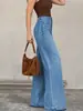 Novos jeans femininos transfronteiriços, estilo europeu e americano, calças jeans de brim largas e elásticas da Amazon, modernas e versáteis