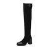 Botas largas ajustadas para mujer para otoño e invierno, botas altas hasta la rodilla, botas largas con tacón grueso de 5 cm, botas de montar, botas elásticas