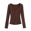 Puro Deseo Chicas Calientes Camiseta de Manga Larga Cálida con Forro Polar y Múltiples Botones Cuello en V para Mujer Invierno Nuevo Elástica Ajustada Top Base