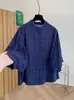 Ropa para mujer talla grande estilo old money con mangas murciélago, corte holgado, adelgazante, elegante, ligera, camisa de manga corta, top a cuadros artístico para verano